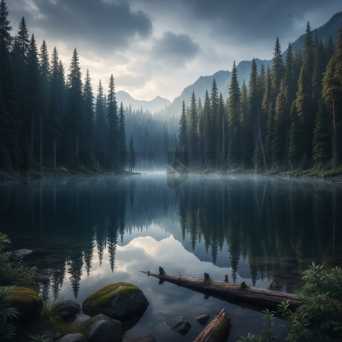 Mirror Lake Surrounded By Pines   Lakes & Rivers N&L RVS 0096