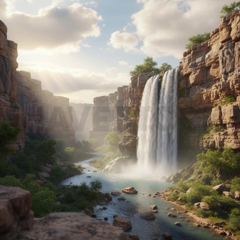 Waterfall In Rocky Canyon   Lakes & Rivers N&L RVS 0061