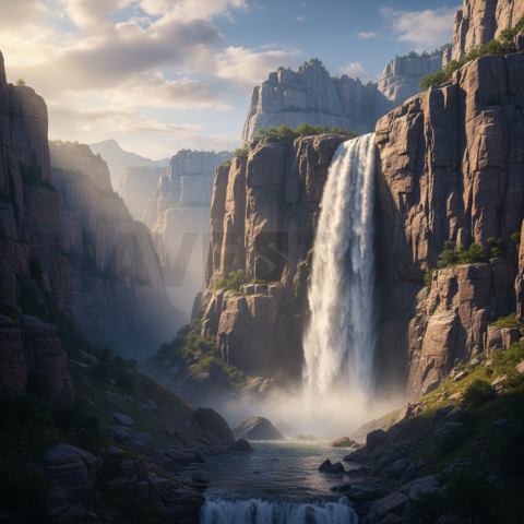 Waterfall In Rocky Canyon   Lakes & Rivers N&L RVS 0099