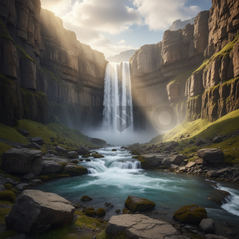 Waterfall In Rocky Canyon   Lakes & Rivers N&L RVS 0100