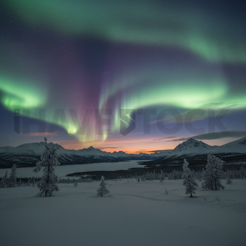 Aurora Borealis Over Snow   Winter & Snow N&L SNW 0044