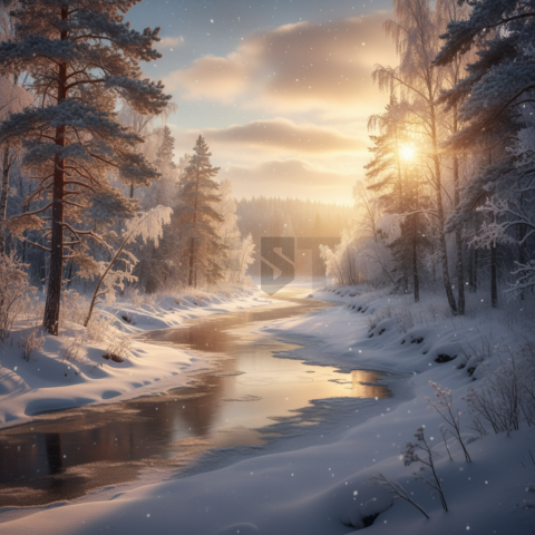 Icy River In Winter Forest   Winter & Snow N&L SNW 0037