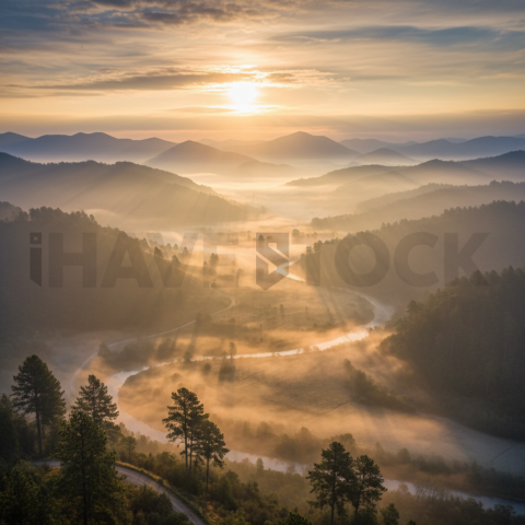 Misty Valley At Sunrise   Mountains & Valleys N&L VAL 0055