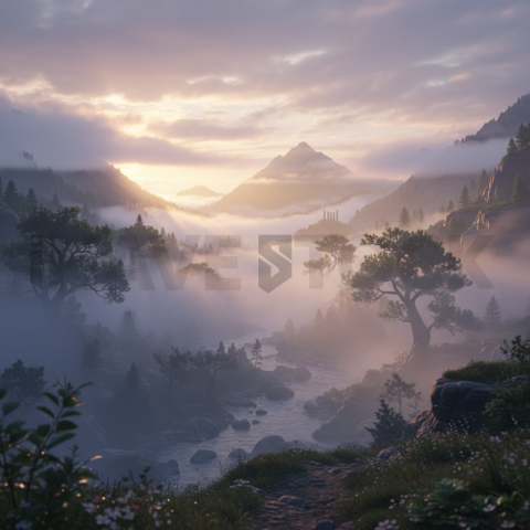 Misty Valley At Sunrise   Mountains & Valleys N&L VAL 0054