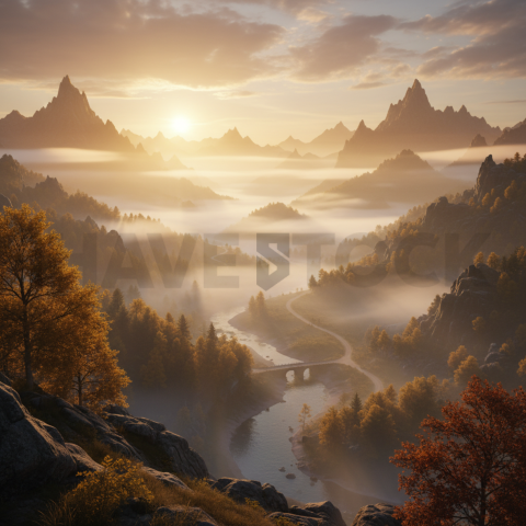 Misty Valley At Sunrise   Mountains & Valleys N&L VAL 0071