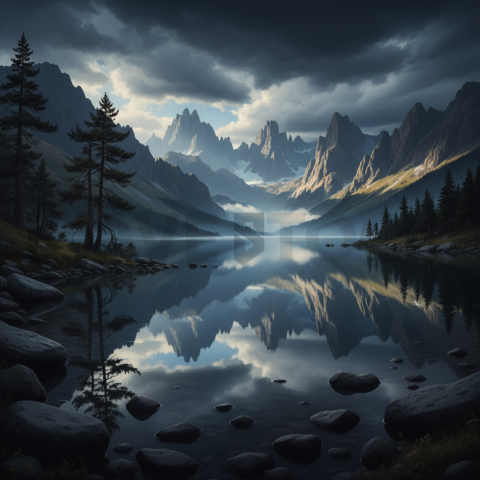 Mountain Lake Reflection   Mountains & Valleys N&L VAL 0059