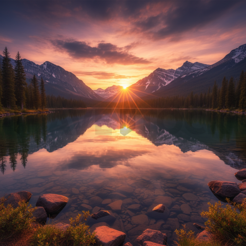 Mountain Lake Reflection   Mountains & Valleys N&L VAL 0049