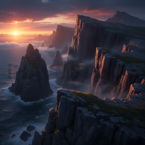 Steep Cliffs At Dusk   Mountains & Valleys N&L VAL 0032