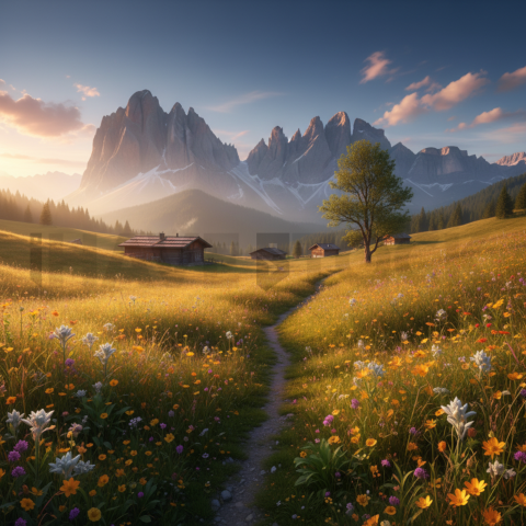 Alpine Meadow Under Blue Sky   Mountains & Valleys N&L VAL 0004