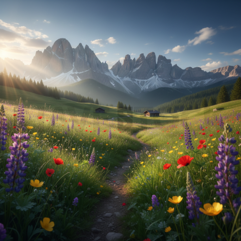 Alpine Meadow Under Blue Sky   Mountains & Valleys N&L VAL 0002