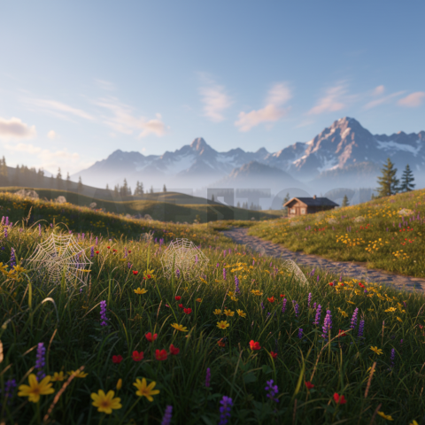 Alpine Meadow Under Blue Sky   Mountains & Valleys N&L VAL 0007