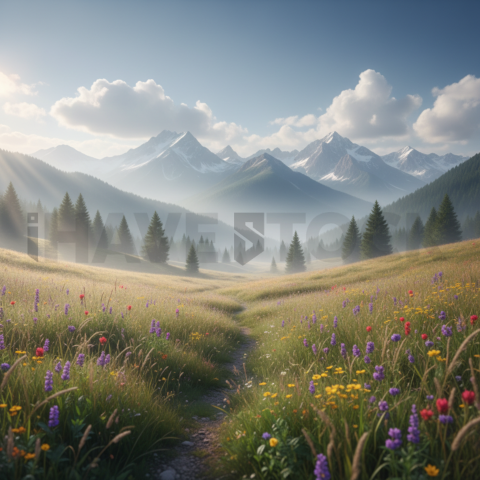 Alpine Meadow Under Blue Sky   Mountains & Valleys N&L VAL 0051