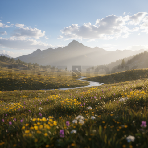 Alpine Meadow Under Blue Sky   Mountains & Valleys N&L VAL 0062