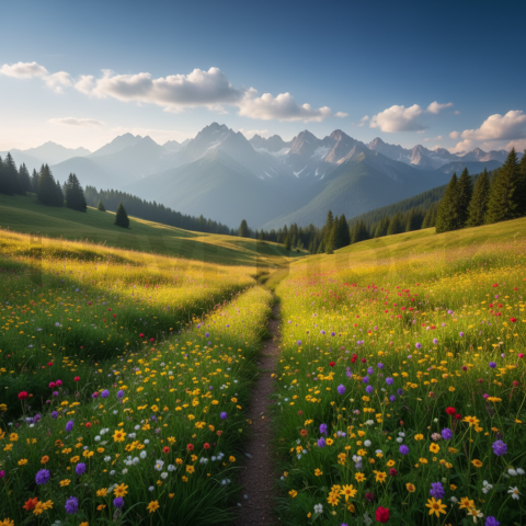 Alpine Meadow Under Blue Sky   Mountains & Valleys N&L VAL 0057