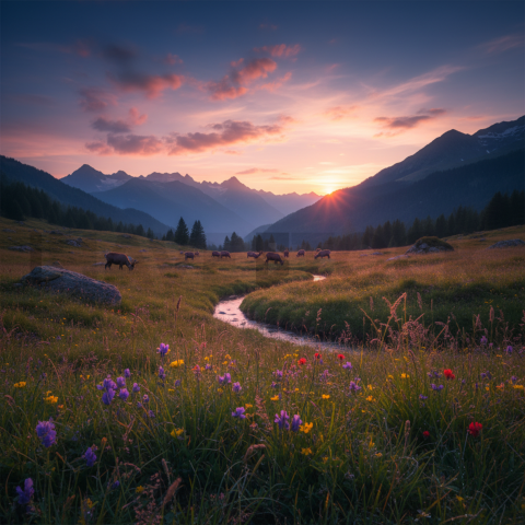 Alpine Meadow Under Blue Sky   Mountains & Valleys N&L VAL 0064