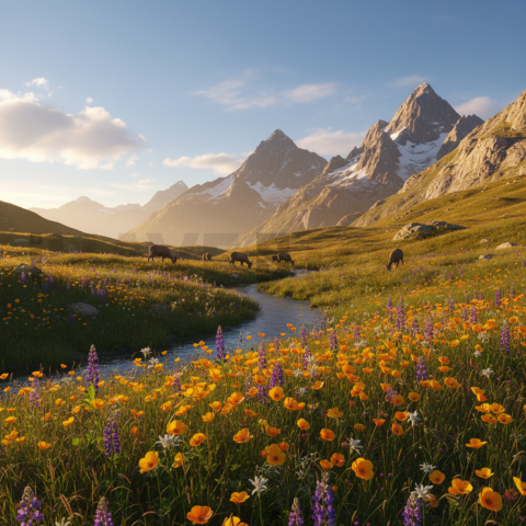 Alpine Meadow Under Blue Sky   Mountains & Valleys N&L VAL 0072