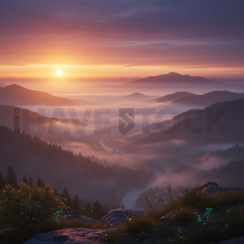 Misty Valley At Sunrise   Mountains & Valleys N&L VAL 0015