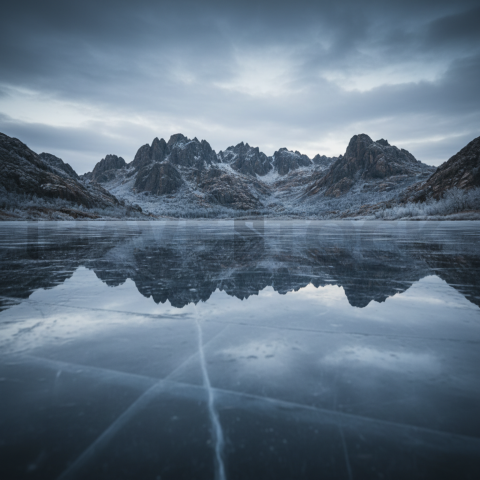 Frozen Lake Reflection   Winter & Snow N&L SNW 0004