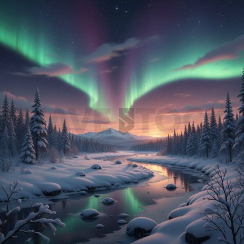 Aurora Borealis Over Snow   Winter & Snow N&L SNW 0093