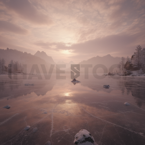 Frozen Lake Reflection   Winter & Snow N&L SNW 0097