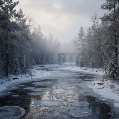 Icy River In Winter Forest   Winter & Snow N&L SNW 0035