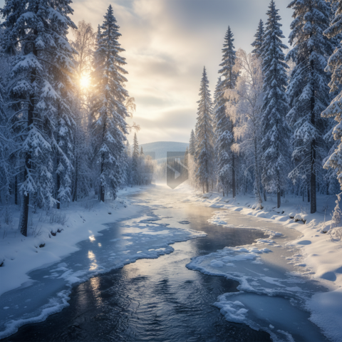 Icy River In Winter Forest   Winter & Snow N&L SNW 0057