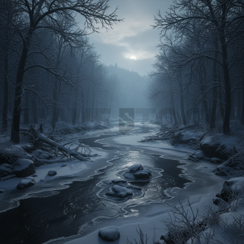 Icy River In Winter Forest   Winter & Snow N&L SNW 0053