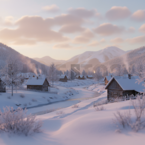 Snow Covered Village   Winter & Snow N&L SNW 0016