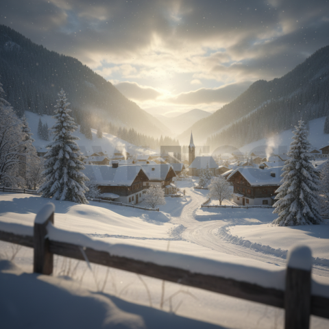 Snow Covered Village   Winter & Snow N&L SNW 0009