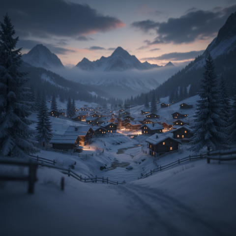 Snow Covered Village   Winter & Snow N&L SNW 0034