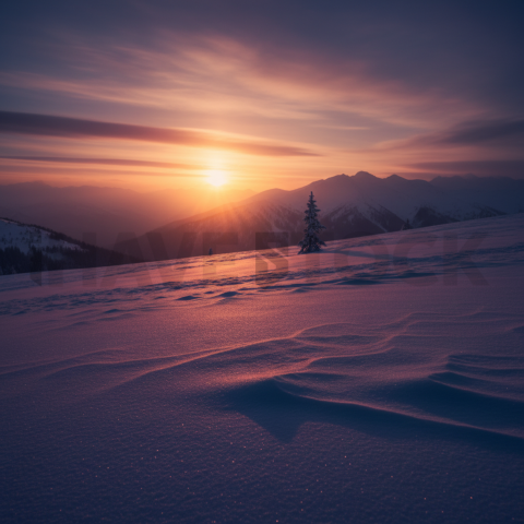 Sunset Light On Snowfield   Winter & Snow N&L SNW 0026