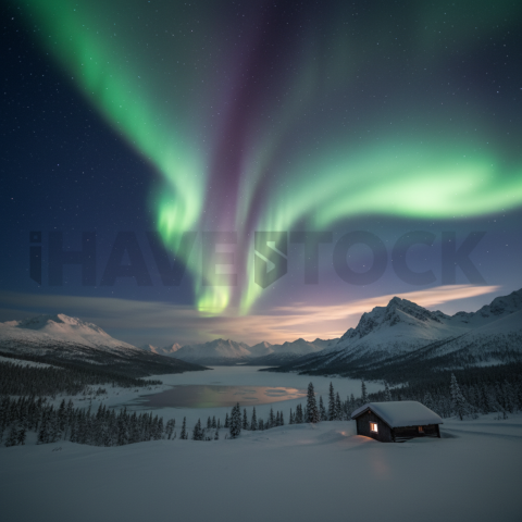 Aurora Borealis Over Snow   Winter & Snow N&L SNW 0022