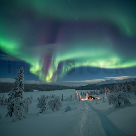 Aurora Borealis Over Snow   Winter & Snow N&L SNW 0023