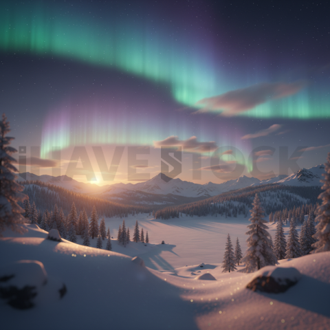 Aurora Borealis Over Snow   Winter & Snow N&L SNW 0031