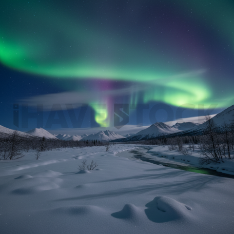 Aurora Borealis Over Snow   Winter & Snow N&L SNW 0039
