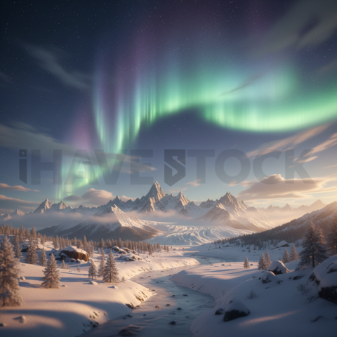 Aurora Borealis Over Snow   Winter & Snow N&L SNW 0036