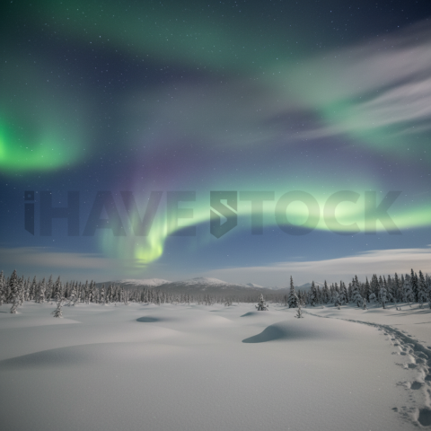 Aurora Borealis Over Snow   Winter & Snow N&L SNW 0048