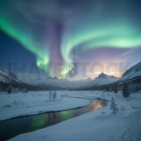 Aurora Borealis Over Snow   Winter & Snow N&L SNW 0058
