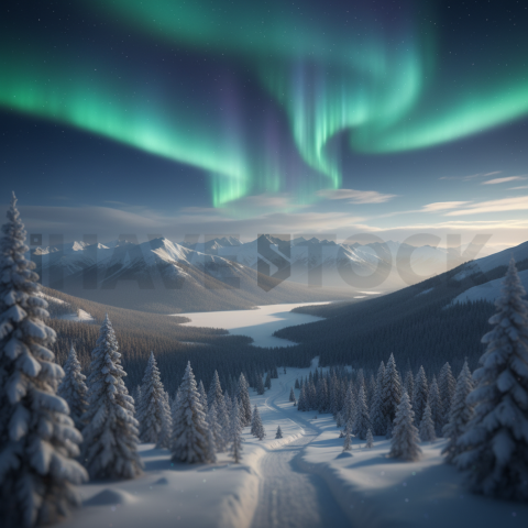 Aurora Borealis Over Snow   Winter & Snow N&L SNW 0061