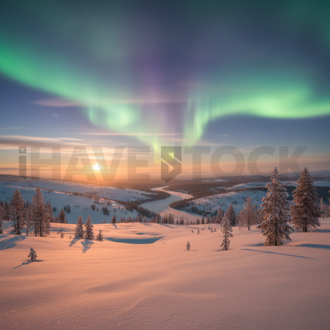 Aurora Borealis Over Snow   Winter & Snow N&L SNW 0066