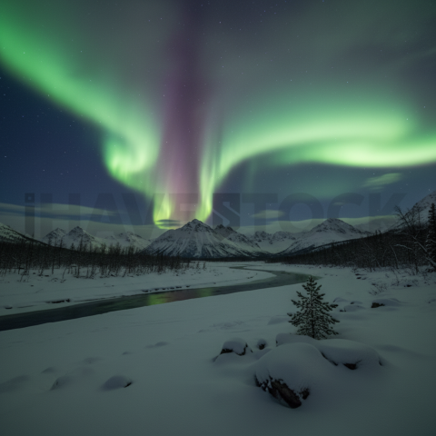 Aurora Borealis Over Snow   Winter & Snow N&L SNW 0090