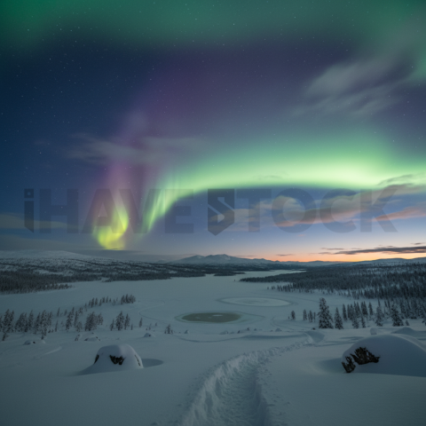 Aurora Borealis Over Snow   Winter & Snow N&L SNW 0080