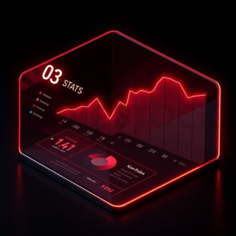 Stats Overview Card Red Neon Strong Glow Dark UI Card 2025 – 8K