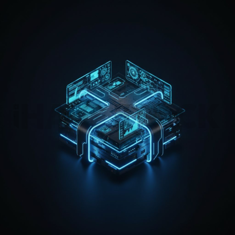 Cyberpunk Terminal Interface Block Blue Electric Glow 2025 – 8K Minimal Black UI Mockup