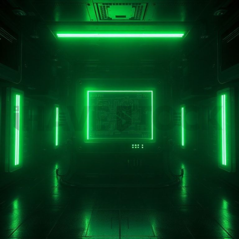 Cyberpunk Terminal Interface Block Green Neon Glow 2025 – 8K Minimal Black UI Mockup