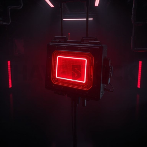 Cyberpunk Terminal Interface Block Red Glow 2025 – 8K Minimal Black UI Mockup