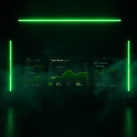 Dark Floating Dashboard Widget Green Neon Glow 2025 – 8K Minimal Black UI Mockup