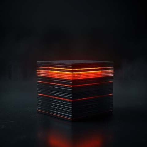 Dark Layered Card Stack Amber Glow 2025 – 8K Minimal Black UI Mockup
