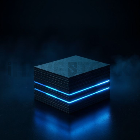 Dark Layered Card Stack Blue Electric Glow 2025 – 8K Minimal Black UI Mockup