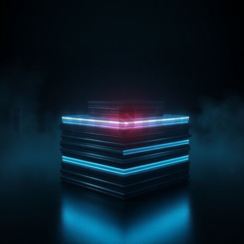 Dark Layered Card Stack Cyan Glow 2025 – 8K Minimal Black UI Mockup